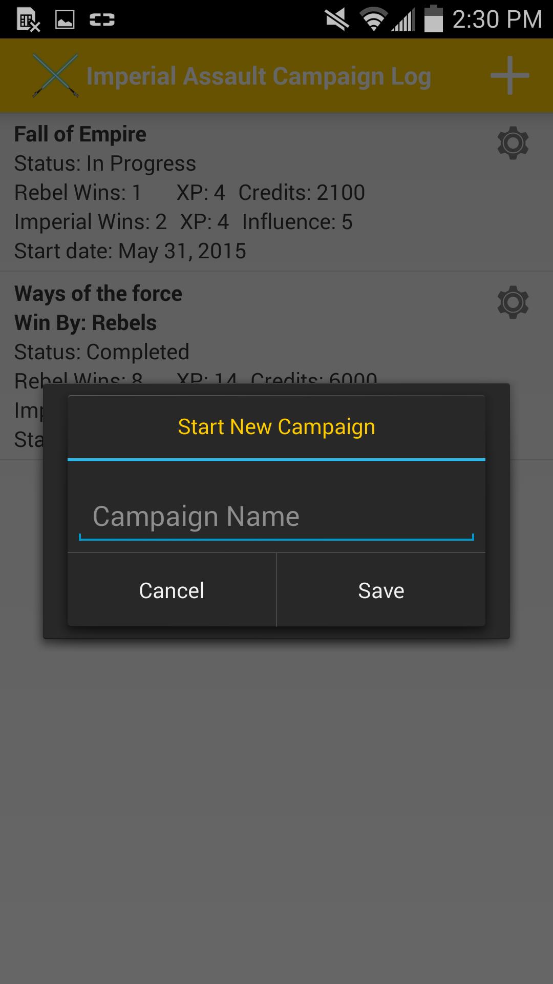 Log Imperial Assault Campaign