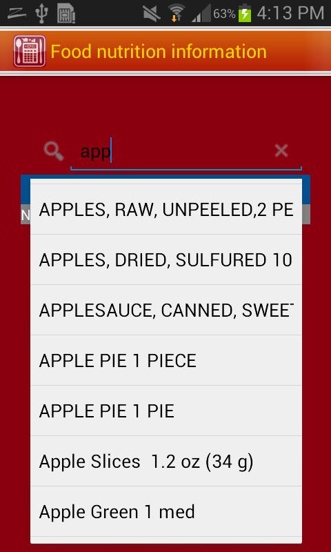 Food nutrition information