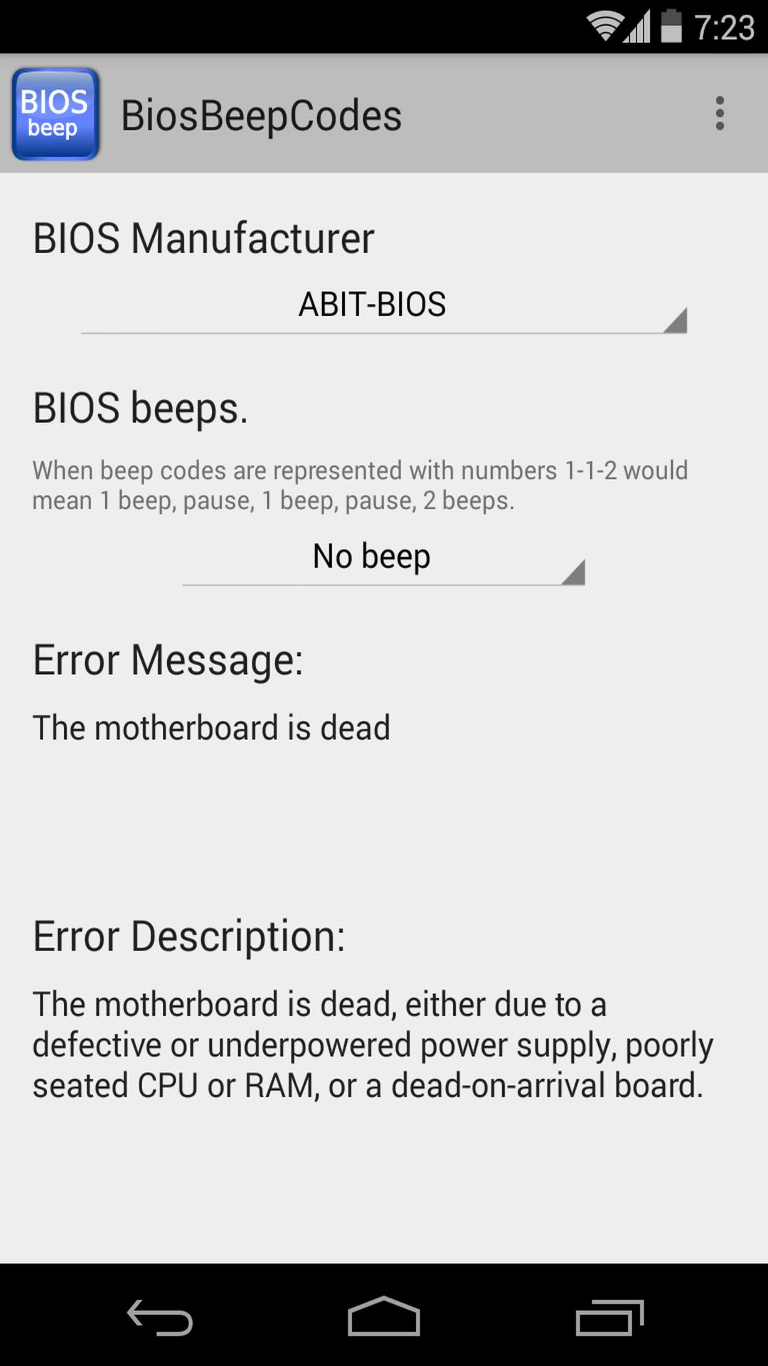 BIOS Beep computer error codes