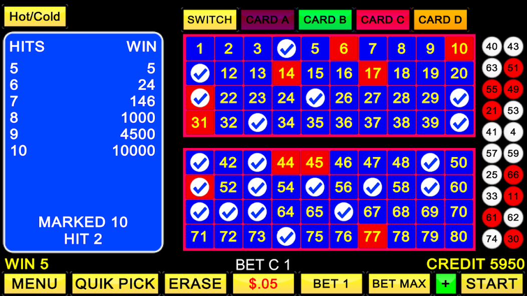 Keno 4 Card